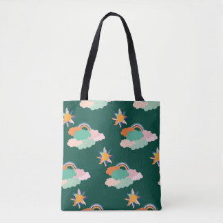 Seamless pattern design with colorful clouds and r tote bag