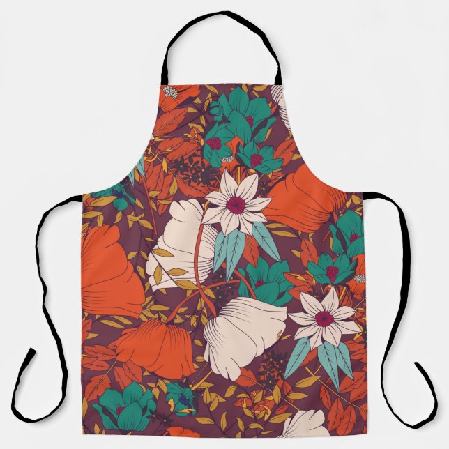 Seamless pattern design with hand drawn flowers an apron (Front)