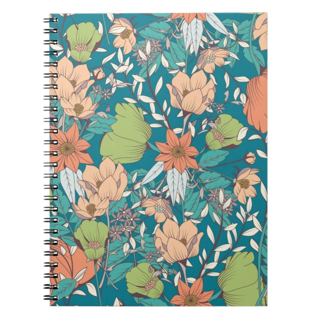 Seamless pattern design with hand drawn flowers an notebook (Front)