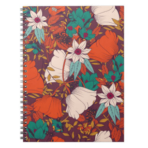 Seamless pattern design with hand drawn flowers an notebook