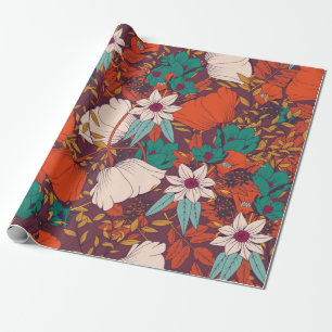 Seamless pattern design with hand drawn flowers an wrapping paper