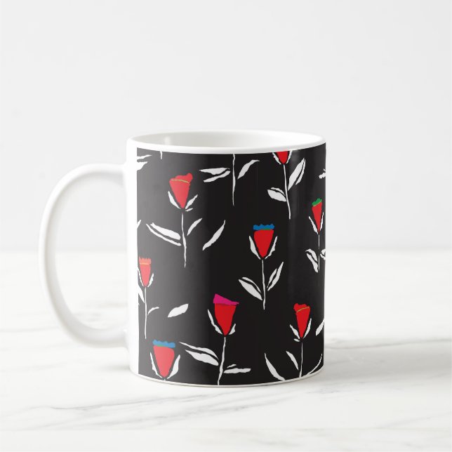 Seamless pattern design with pretty stylized flowe coffee mug (Left)