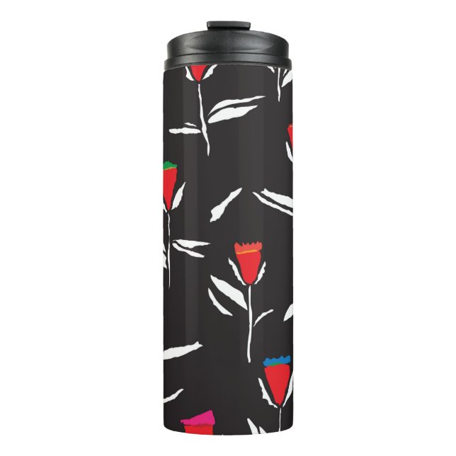 Seamless pattern design with pretty stylized flowe thermal tumbler (Front)