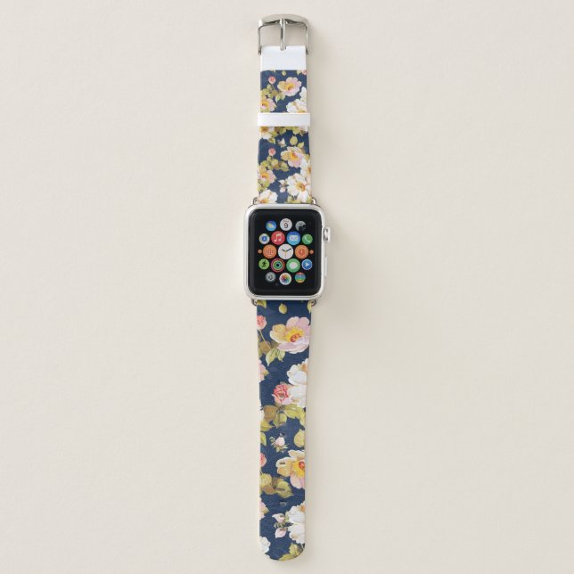 seamless pattern displaying bold flowers. Elegance Apple Watch Band (Front)