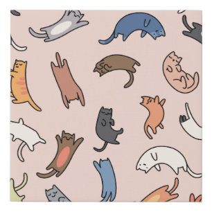 Seamless pattern doodle cats,illustration faux canvas print