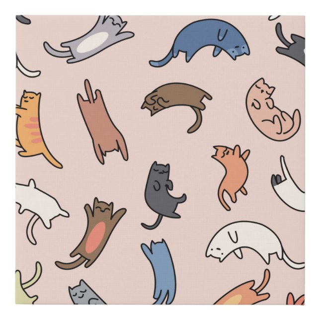 Seamless pattern doodle cats,illustration faux canvas print (Front)