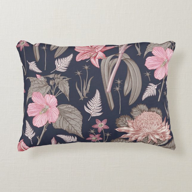 Seamless pattern fabric. Set Amaryllis Waratah Hib Accent Pillow (Front)