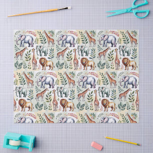 Seamless pattern featuring elephants lions tissue paper