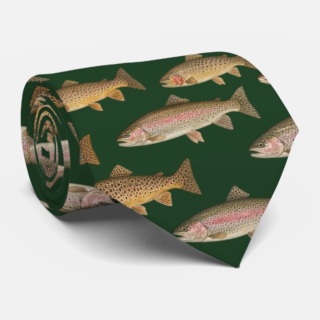 Seamless Pattern Fishing Lover  – Trout Fishing    Neck Tie (Rolled)
