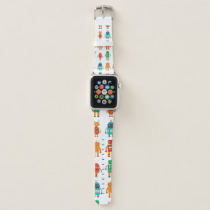 Seamless pattern from colorful retro robots in a f apple watch band