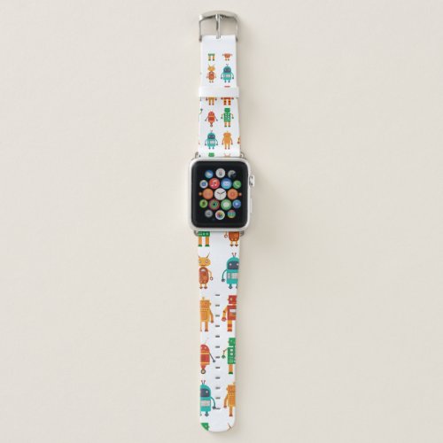 Seamless pattern from colorful retro robots in a f apple watch band