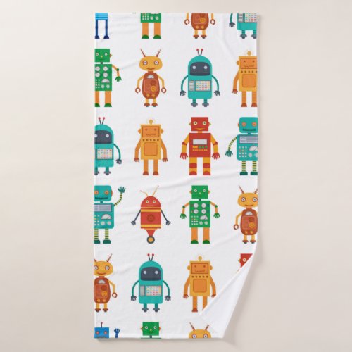 Seamless pattern from colorful retro robots in a f bath towel