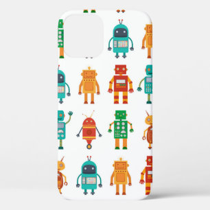 Seamless pattern from colorful retro robots in a f iPhone 12 case