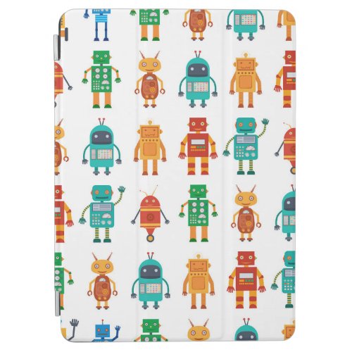 Seamless pattern from colorful retro robots in a f iPad air cover