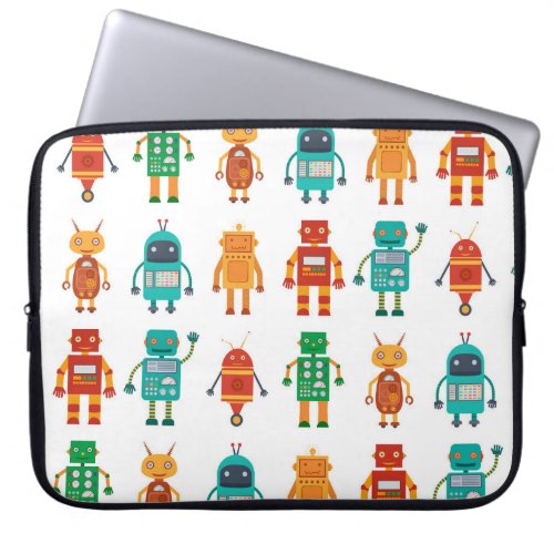 Seamless pattern from colorful retro robots in a f laptop sleeve