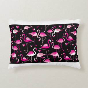 Seamless pattern from pink flamingos on a dark bac accent pillow