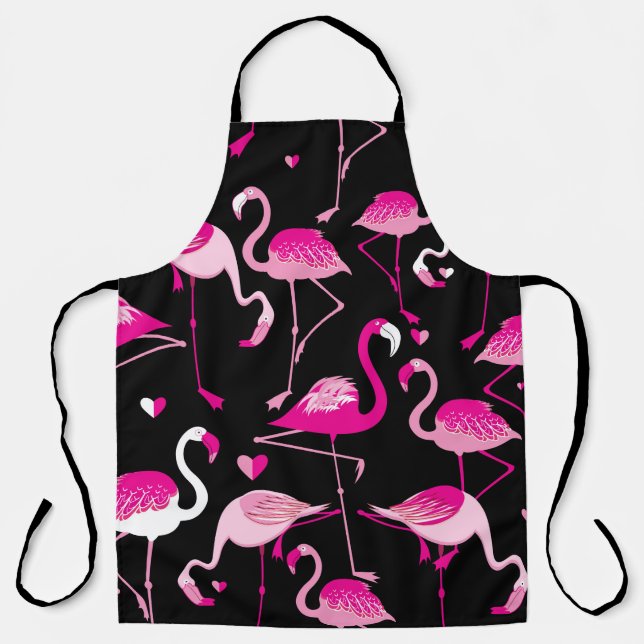 Seamless pattern from pink flamingos on a dark bac apron (Front)