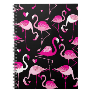 Seamless pattern from pink flamingos on a dark bac notebook