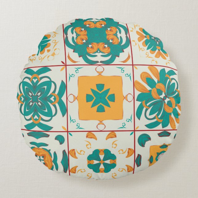 Seamless pattern from the 9 arabic tilesabstract,a round pillow (Front)