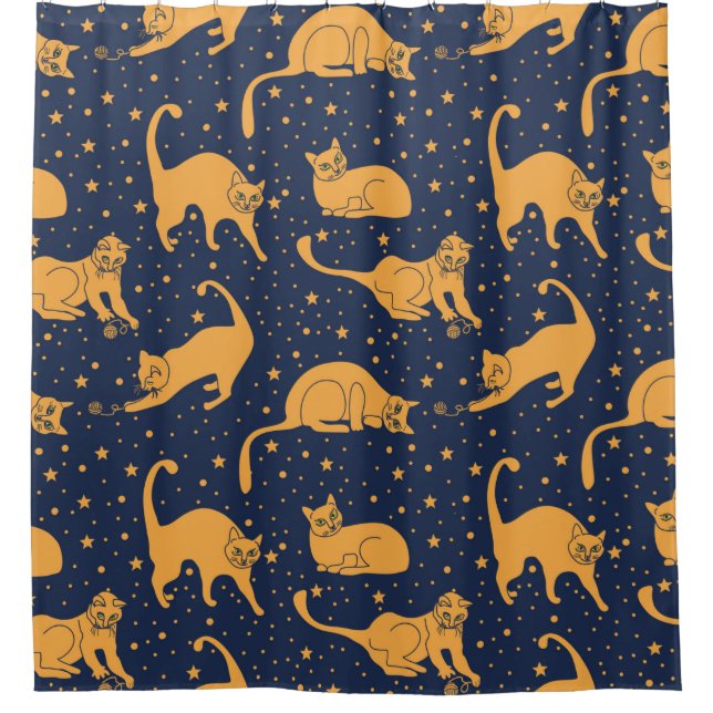 Seamless pattern, funny cats in everyday poses, pl shower curtain (Front)