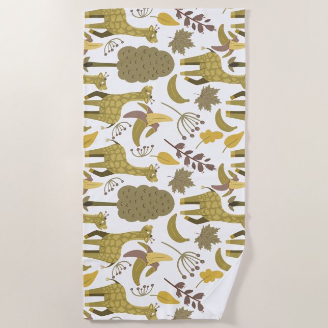 Seamless pattern Giraffe yellow white background Beach Towel (Front)