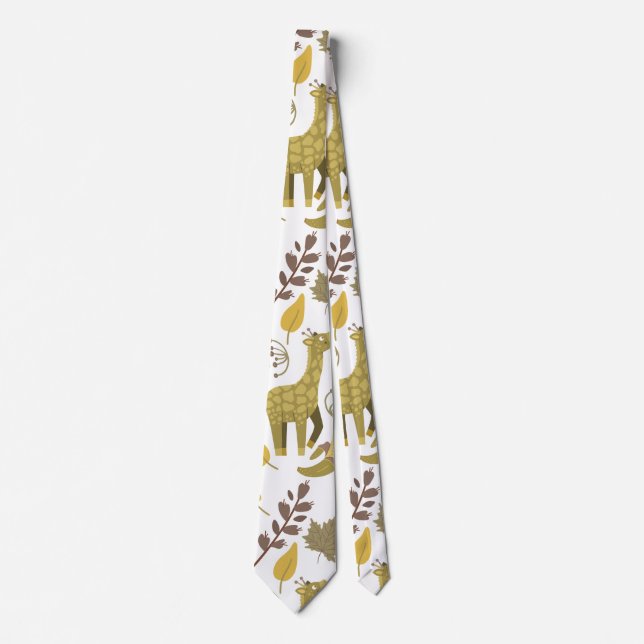 Seamless pattern Giraffe yellow white background Neck Tie (Front)