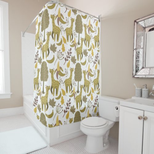 Seamless pattern Giraffe yellow white background Shower Curtain