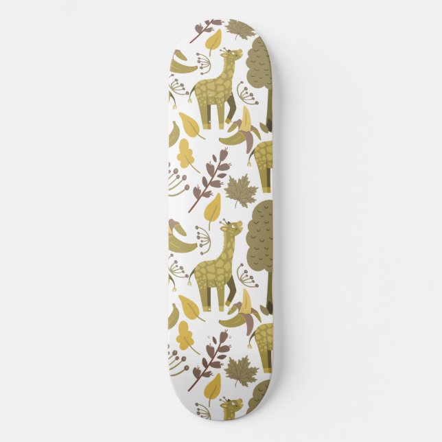 Seamless pattern Giraffe yellow white background Skateboard (Front)