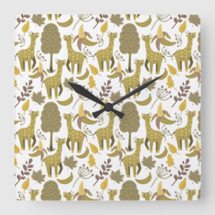 Seamless pattern Giraffe yellow white background Square Wall Clock