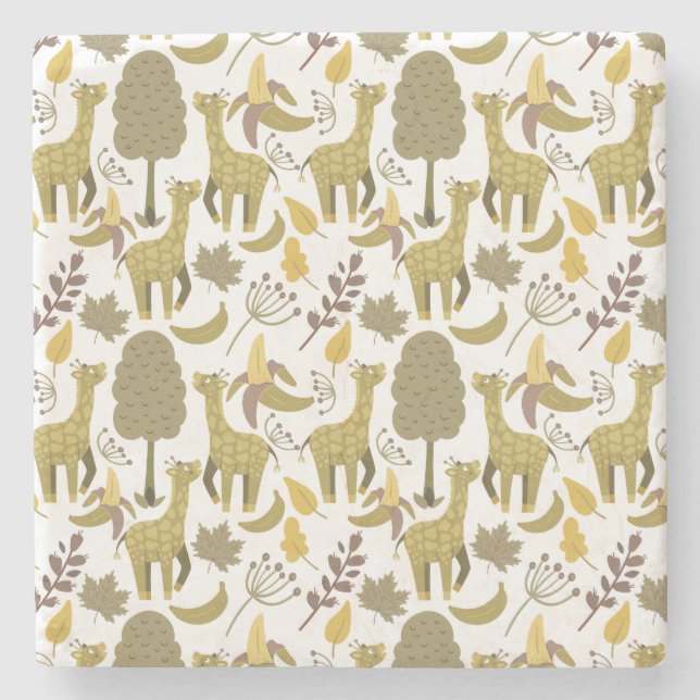 Seamless pattern Giraffe yellow white background Stone Coaster (Front)