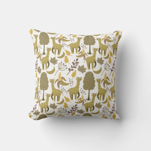 Seamless pattern Giraffe yellow white background Throw Pillow (Front)
