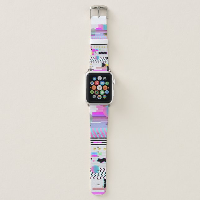 Seamless Pattern Glitch Design. Cyberpunk Digital  Apple Watch Band (Front)