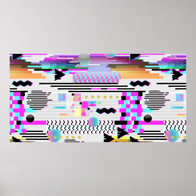 Seamless Pattern Glitch Design. Cyberpunk Digital  Poster (Front)