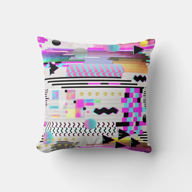 Seamless Pattern Glitch Design. Cyberpunk Digital  Throw Pillow (Front)