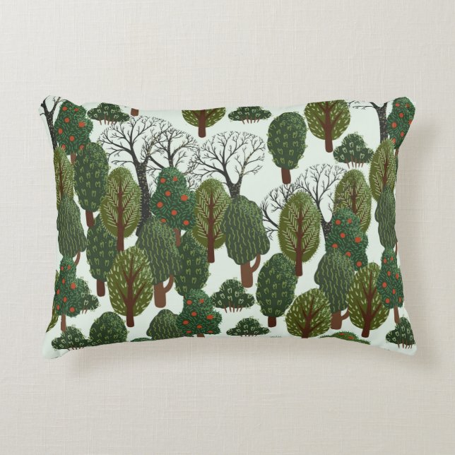 Seamless pattern, green forest with different tree accent pillow (Front)