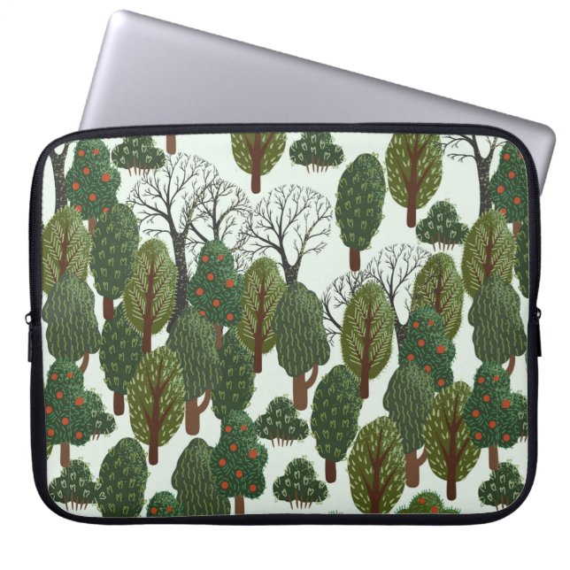 Seamless pattern, green forest with different tree laptop sleeve (Front)