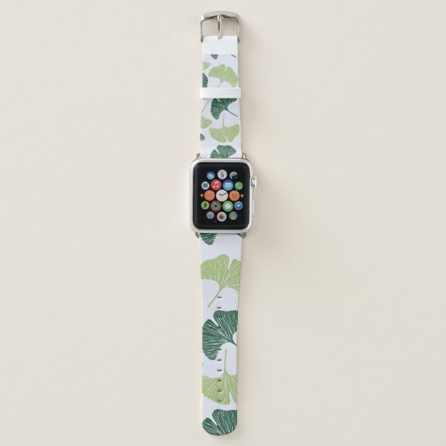 Seamless pattern Green ginkgo biloba  Apple Watch Band (Front)