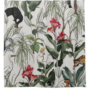 Seamless Pattern Hand Drawn Botanical Illustration Shower Curtain