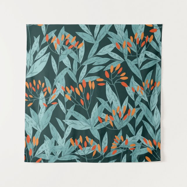 Seamless pattern hand drawn tree branches with lea tapestry (Front)