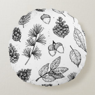 Seamless pattern. Hand drawn vintage illustrations Round Pillow