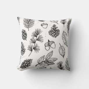 Seamless pattern. Hand drawn vintage illustrations Throw Pillow