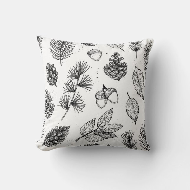 Seamless pattern. Hand drawn vintage illustrations Throw Pillow (Front)