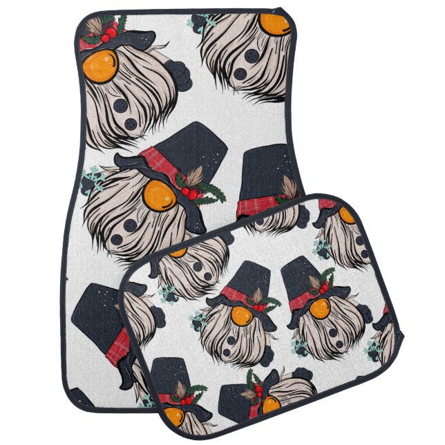 Seamless pattern illustration of a gnome with a be car floor mat (Set)