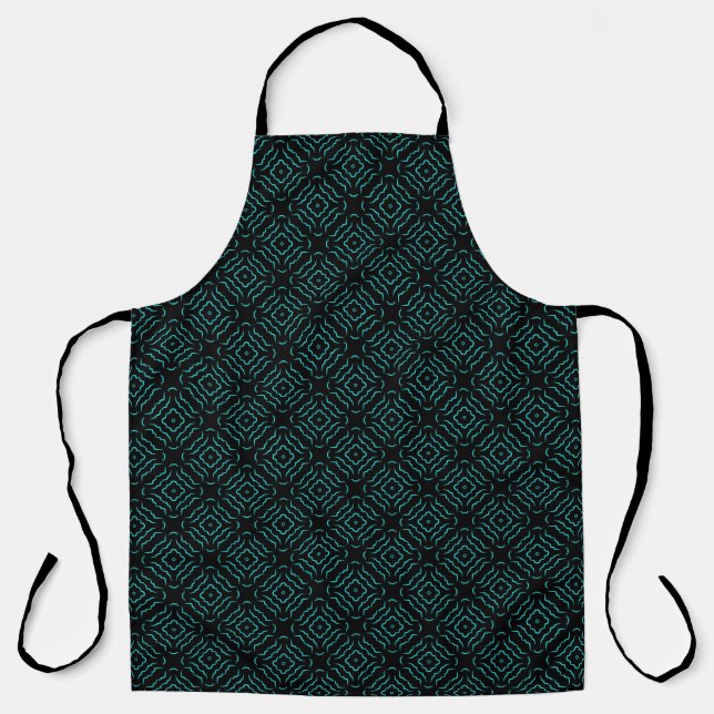 Seamless Pattern In Bright Turquoise On Black Apron (Front)