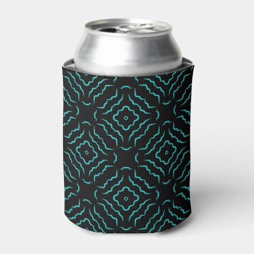 Seamless Pattern In Bright Turquoise On Black Can Cooler