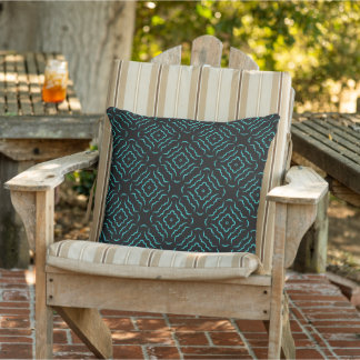 Seamless Pattern In Bright Turquoise On Black Outdoor Pillow