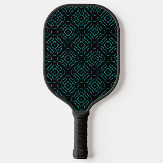 Seamless Pattern In Bright Turquoise On Black Pickleball Paddle