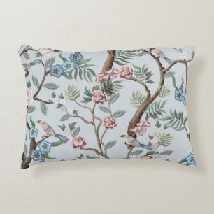 Seamless pattern in chinoiserie style with peonies accent pillow