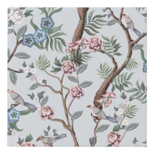 Seamless pattern in chinoiserie style with peonies faux canvas print