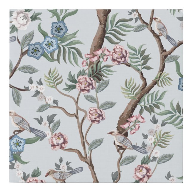 Seamless pattern in chinoiserie style with peonies faux canvas print (Front)